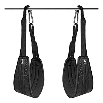 Abbildung von FitEngine Bauchtrainingsschlaufen mit Karabinerhaken Armschlaufen für Bauchtraining entlasten Arme &amp; Schultern Türreck, Turnstange etc. bis 150 kg belastbar, schwarz