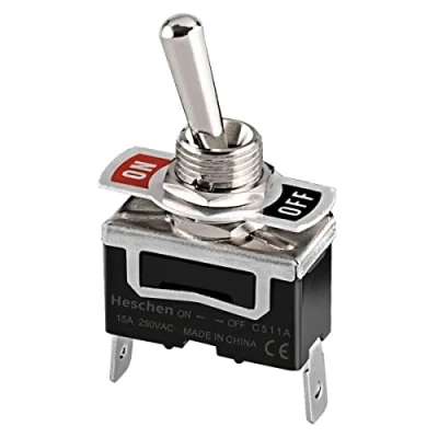 Abbildung von Heschen Kippschalter aus Metall, C511A, SPST, Dauerlicht, EIN/AUS 2 Positionen, 15A 250VAC, Flachstecker, CE (1)