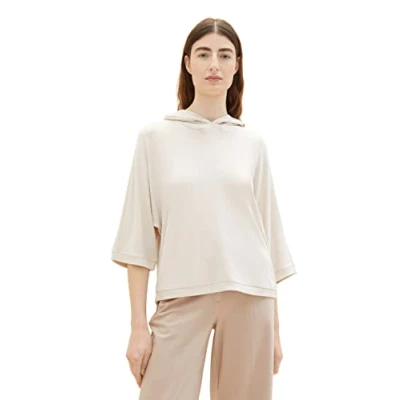 Abbildung von TOM Tailor 3/4 ARM MIT Kapuze Strickpullover, Damen, Größe: Medium, Dusty beige melange