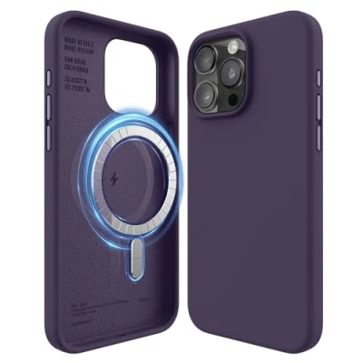 Abbildung von elago Magnetische Silikonhülle Kompatibel mit iPhone 15 Pro Max Hülle, MagSafe Alles Zubehör, Premium Silikon, Ganzkörper Schutzhülle [5 Lagige Struktur] (Dunkel Lavendel)