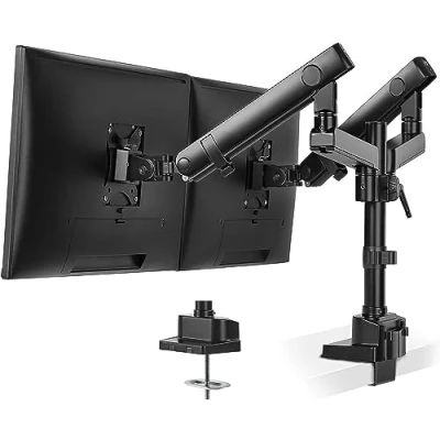 Abbildung von PUTORSEN Monitor Tischhalterung 2 Monitore Premium Aluminium Ergonomische Schwenkbare Neigbare Höhenverstellbar Monitorhalterung für Zwei 17&quot; 32&quot; LED LCD Bildschirme VESA 75x75 100x100mm, 8kg/Arm