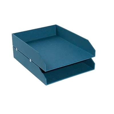 Abbildung von Exacompta 14603E 2er Pack Briefablagen Office By Me aus Recycling Karton DIN A4+ Dokumente. Ideale Briefkörbe für Ihre Organisation. Robuste und stapelbare Ablagekörbe mit Textileffekt Entenblau