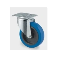 Abbildung von Lenkrolle, Elastik Reifen, blau, Ø100 mm, 160 kg, Rollenlager, mit Platte Bauhöhe: 128 mm
