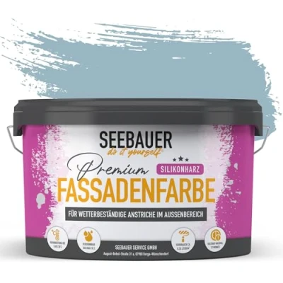 Abbildung von SEEBAUER diy Silikonharz Fassadenfarbe Blau 2,5L für Außen (No. 824 Thistle Blue) Selbstreinigende mit Lotuseffekt Geeignet Putz, Mauerwerk und Beton
