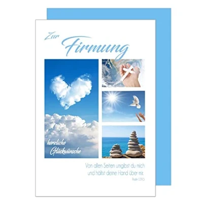 Abbildung von Edition Seidel Premium Glückwunschkarte zur Firmung mit Umschlag. Firmungskarte Grusskarte Wolken Steine Meer Junge Mädchen Karte (FI123 SW022)