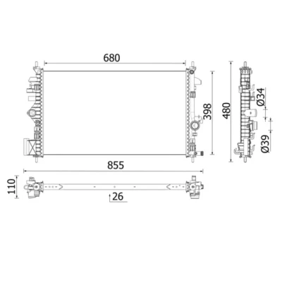 Abbildung von MAHLE ORIGINAL CR 2265 000P Kühler, Motorkühlung Aluminium 680 398 26 Kühlrippen gelötet