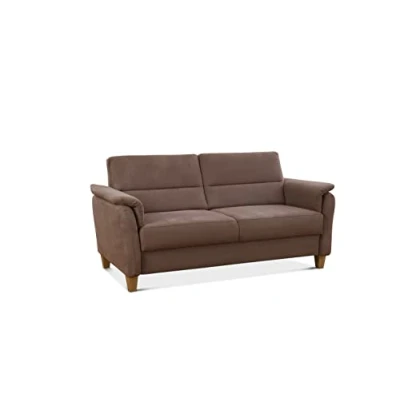 Abbildung von CAVADORE 3er Sofa Palera mit Federkern / Kompakte Dreisitzer Couch im Landhaus Stil passender Sessel und Hocker optional 179 x 89 Mikrofaser, Hellbraun