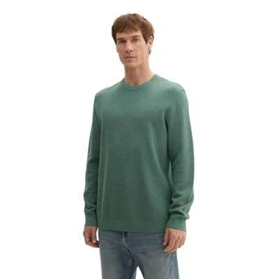 Abbildung von TOM TAILOR Herren Basic Strickpullover mit Rundhalsausschnitt,32619 green dust Melange, S