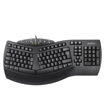 Abbildung von Perixx PERIBOARD 512 Ergonomische Split Tastatur, USB, unterteiltes Design, mit 7 Multimedia Tasten und integrierter Handballenauflage, italienische QWERTY Schwarz