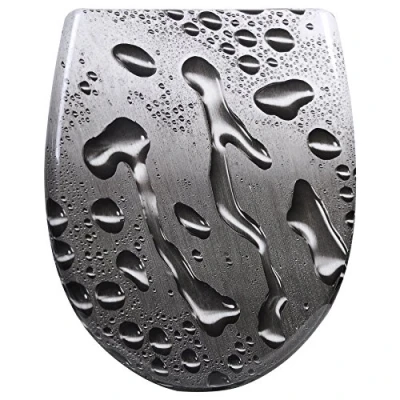 Abbildung von WOLTU WC Sitz mit Absenkautomatik,Toilettensitz Motiv,Klodeckel Quick Release Funktion und Antibakteriell,Premium Toilettendeckel,Klobrille aus Duroplast,Tautropfen Grau Oval