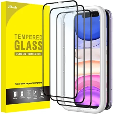 Abbildung von JETech Full Screen Schutzfolie für iPhone 11/XR 6,1 Zoll, Schwarzer Rand, Panzer Schutz Glas Folie Displayschutz mit Einfaches Installationswerkzeug, Hat Keinen Einfluss auf die Hülle, 3 Stück
