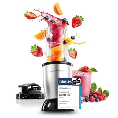 Abbildung von GOURMETmaxx Standmixer Smoothie Maker &amp; 4tlg. Set 500W 22.000 U/min, 500 W, Elektrischer Mini Mixer 700ml mit 9 Funktionen