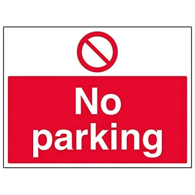 Abbildung von VSafety Schild mit Aufschrift „No Parking“ (englische Version) Querformat 400 mm x 300 2 Polycarbonat