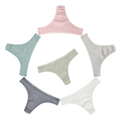 Abbildung von KNITLORD 6er Pack String Tanga Damen Baumwolle Unterhosen Atmungsaktive Unterwäsche Frauen Weich Panties Mehrpack Rippen S