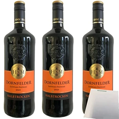 Abbildung von HXM Dornfelder halbtrocken Rheinhessen DQW Rotwein 11%Vol. 3er Pack (3x1 Liter Flasche) + usy Block