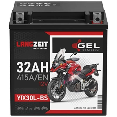 Abbildung von LANGZEIT YIX30L BS Gel Motorradbatterie 12V 32Ah 415A/EN Batterie YB30L 83200 doppelte Lebensdauer vorgeladen auslaufsicher wartungsfrei ersetzt 30Ah