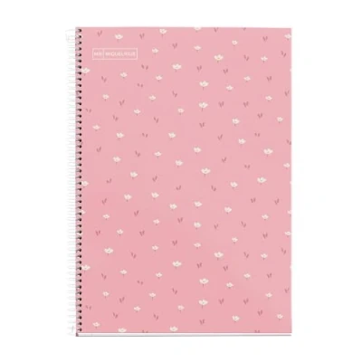 Abbildung von Miquelrius Schulheft 4x4 mm, Folio Format (215 x 309 mm), 80 Blatt à 90 g/m², mm Raster mit Rand, Spiralbindung, fester Einband, rosa Blumendesign