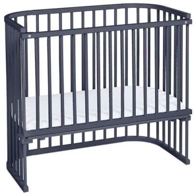 Abbildung von babybay Boxspring XXL Beistellbett aus massivem Buchenholz/kompakt &amp; verwandelbar/Kinderbett Höhe stufenlos verstellbar/mitwachsendes Babybett (schiefergrau lackiert) / Kinderbettset