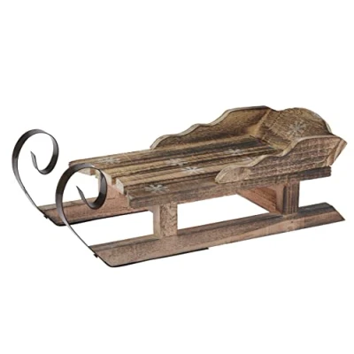 Abbildung von Spetebo Deko Holz Schlitten mit Metallkufen 47 cm/groß Weihnachts Tischdeko im antiken Look Winter Fenster Dekoration Kiefernholz geflammt Shabby chic