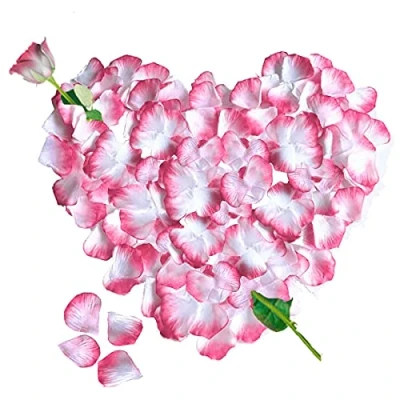 Abbildung von Jonami Rosenblätter, 3000 Seide Weiss Rosa Rosenblüten, Romantisch Deko, Dekoration für Romantische Atmosphäre, Heiratsantrag, Valentinstag Deko und Hochzeit