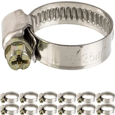 Abbildung von Schlauchschellen mit Schneckenantrieb, 12 Stück, Spannbereich Ø 16 25 mm, für 3/4&quot; Schläuche, W2 Stahl, Kreuzschlitz SW 7, 9 mm Bandbreite, zur Fixierung von Waschmaschinen, Spülmaschinen Anschluss