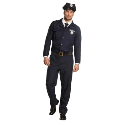 Abbildung von Boland Erwachsenen Kostüm Polizist, verschiedene Größen, Oberteil, Hose, Gürtel und Mütze, Set, Karneval, Mottoparty