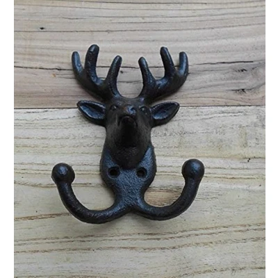 Abbildung von Deko Impression Doppelhaken Wandhaken Hirsch Hirschkopf Garderobenhaken Gusseisen, (1 St)