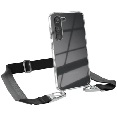 Abbildung von EAZY CASE Hülle mit Band kompatibel Samsung Galaxy S23 Handyhülle Umhängeband für Silikonhülle Transparent Schutzhülle Handykette zum Umhängen Handykordel Smartphone in Schwarz