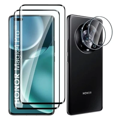 Abbildung von Fyqzio [2+2 Stück Gehärtetes Glas Schutzfolie kompatibel mit Honor magic 4 Pro und Kamera,Keine Blasen,9H Härte,Anti Scratch,3D Curved,HD Displayschutz für