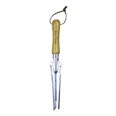 Abbildung von Kent &amp; Stowe Multifunktionsunkrautjäter Unkrautjäter mit Kratzzinke Schneidklinge aus Edelstahl, Mooskratzer Holzstiel, Länge: 33,5 cm