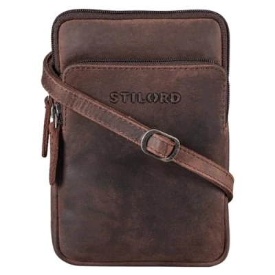 Abbildung von STILORD &#039;Elin&#039; Brustbeutel Leder groß Brusttasche für Herren Damen Handy Umhängetasche aus echtem Vintage Leder, Farbe:zamora braun