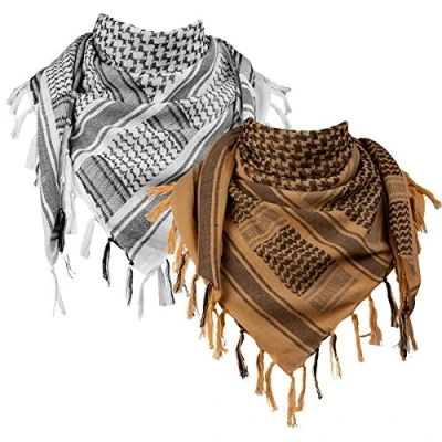 Abbildung von FREE SOLDIER Halstuch/Kopftuch Shemagh,100% Baumwolle Pali Tuch Schals Unisex,Braun, Weiß Set,110 * 110cm