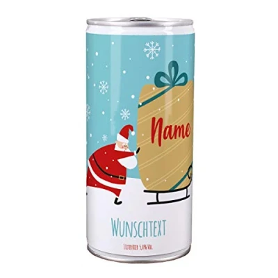 Abbildung von Lustapotheke® Bier zu Weihnachten Weihnachtsmann mit Schlitten für alle Bierliebhaber Ihrem Wunschtext im Etikett