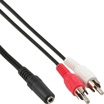 Abbildung von auvisio Lautsprecherkabel: Audio Kabel, 2X Cinch Stecker auf 3,5mm Stereo Klinke Buchse, 1,5m (Adapter Klinkenbuchse Cinch, Audiokabel 3 5mm Klinkenstecker)