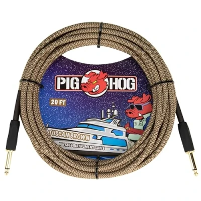 Abbildung von Pig Hog Vintage Serie Instrumentenkabel, Tuscan Brown, 6m/20ft, 6.35 (1/4) auf (1/4), Hochwertige Qualität, Gewebt