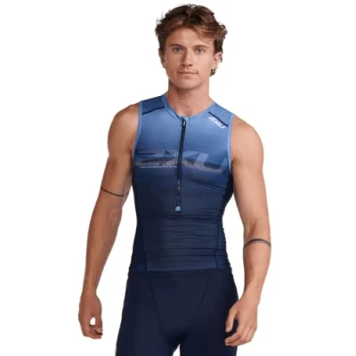Abbildung von 2XU Herren Aero Tri Singlet Ärmelloses Tanktop, Midnight/Turmeric, S