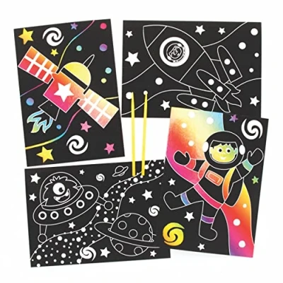 Abbildung von Baker Ross FE663 Sonnensystem Kratzbilder für Kinder 8er Pack, Gravierkunst Bastelset Kinder, Kreative Bastel Aktivitäten