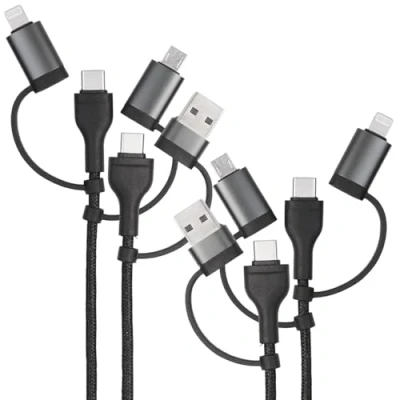 Abbildung von Callstel Ladekabel 3fach: 2er 6in1 Schnelllade &amp; Datenkabel USB A/C zu C/MicroUSB, 3A, 0,3m (Kombi Handy, mit DREI Anschlüssen, Ladestation)
