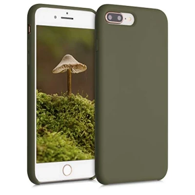Abbildung von kwmobile Hülle kompatibel mit Apple iPhone 7 Plus/iPhone 8 Plus Silikon Handy Case Handyhülle weiche Oberfläche kabelloses Laden Dunkelolivgrün