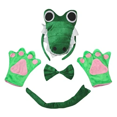 Abbildung von Petitebelle 3D Crocodile Stirnband Bowtie Schwanz Handschuhe Kinder 4pc Kostüm Einheitsgröße Grün