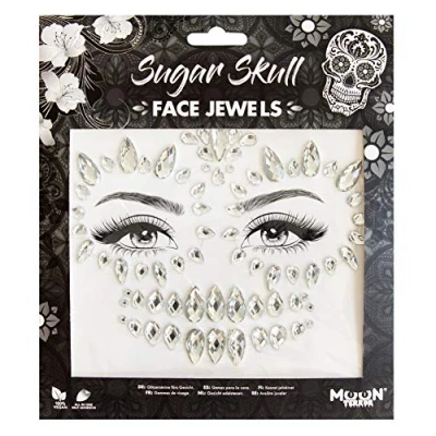 Abbildung von Moon Terror &quot;Face Jewels&quot;, Zuckerschädel, Festival Gesichts Körper Edelsteine, SFX Make up, Kristall up Augen Glitzer Aufkleber, temporäre Tattoo Juwelen, Spezialeffekt (mehrfarbig, L)