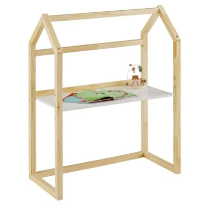 Abbildung von IDIMEX Kinderschreibtisch Tina Hausform weiß/Natur höhenverstellbar Schreibtisch für Kinderzimmer, mitwachsend und individuell anpassbar, aus Kiefer