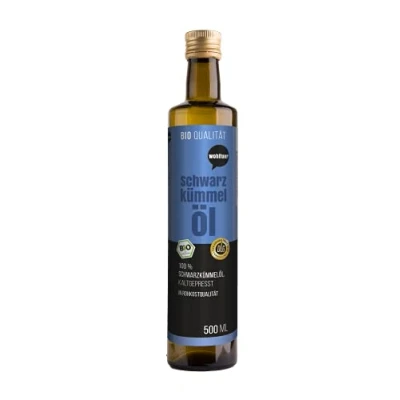 Abbildung von Wohltuer Bio Schwarzkümmelöl 500 ml Schonend kaltgepresst &amp; in Rohkostqualität Besonders mild Aus der Allgäuer Ölmühle