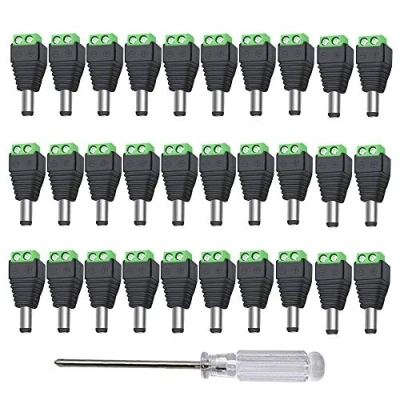 Abbildung von Aiqeer 30 Stück 2 Polig DC Männlich Stecker, 5.5 X 2.1 mm Power Adapter Terminalblock, 12V / 24V Stecker Verbinder (Grün)