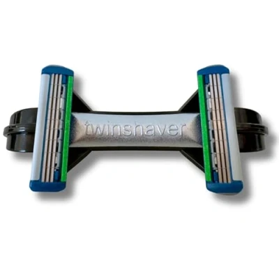 Abbildung von twinshaver Glatzen Rasierer Herren 0mm Schnittschutz &amp; 80% Zeitersparnis, Kopfrasierer Glatze + 4 Klingen, Doppel Nassrasierer (Schwarz)