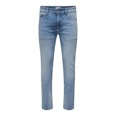 Abbildung von ONLY&amp;SONS Herren Slim Fit Jeans helle Waschung niedrige Taille 5 Pocket Reißverschluss, Farben:Blau, Größe Jeans:32W / 32L, Beinlänge:L32