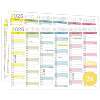 Abbildung von TOBJA Querkalender A4 Tafelkalender Bunt 2025 3er Set, Wandkalender, Jahresplaner, Urlaubsplaner A4, Kalender