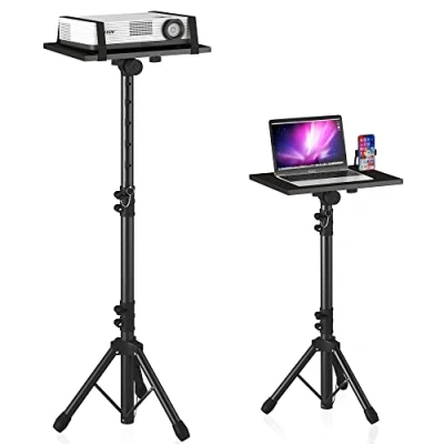 Abbildung von DECOSIS Projektor Stativ von 59,7 cm bis 118,1 cm, Laptop Stativ, höhenverstellbar, mit Schwanenhals, Handy Halterung, Bodenständer für Büro, Zuhause, Bühne, Studio, DJ Racks, Halterung
