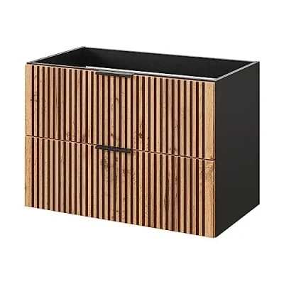 Abbildung von Lomadox Waschbeckenschrank XANTEN 56 anthrazit, Wotan Eiche Nb., Auszüge, Softclose, B/H/T: 80/57/46 cm