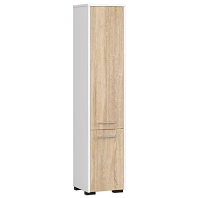 Abbildung von AKORD Badezimmer Hochschrank schränke kommode FIN 2D, 2 Türen (je Oben und unten) B30 x H140 T30 cm Gewicht 25 kg auch als Hängeschrank für Wandmontage geeignet